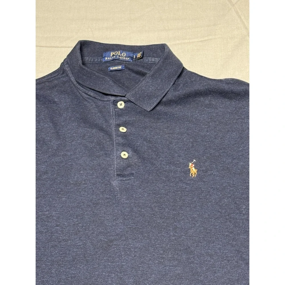 Ralph Lauren Polo Shirt Men Large Navy Blue Short Sleeve Classic Fit Golf Casual
